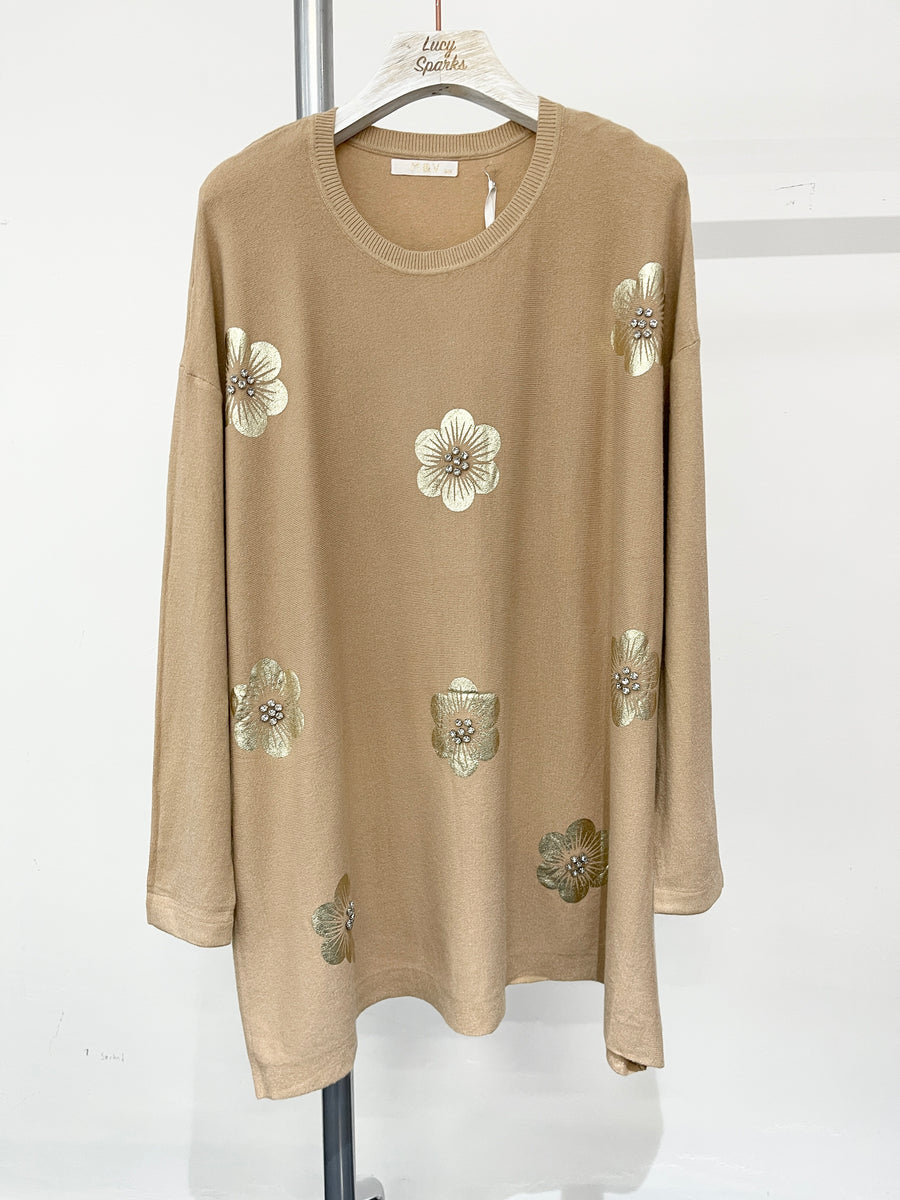 Plus Size Soft Knit Jumper With Diamond Embellished Front Print Floor Design