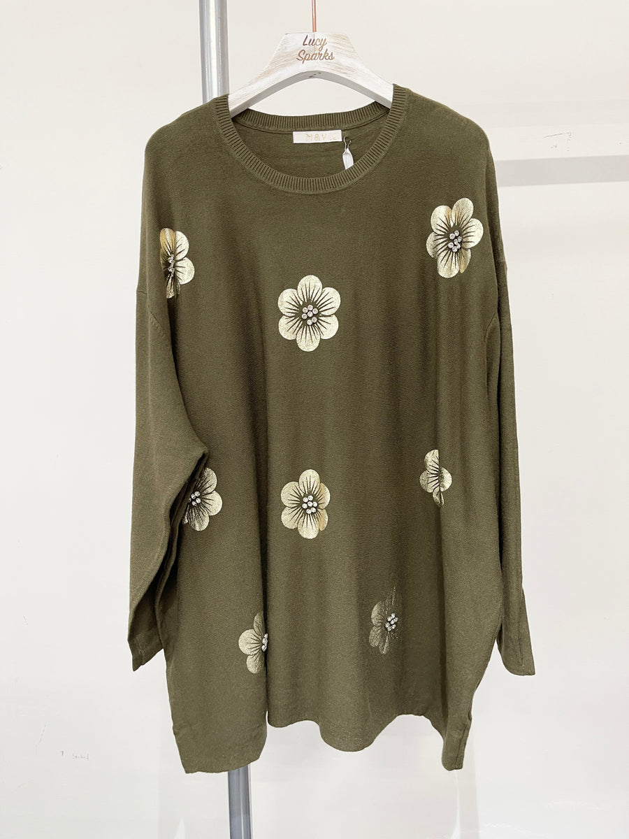 Plus Size Soft Knit Jumper With Diamond Embellished Front Print Floor Design