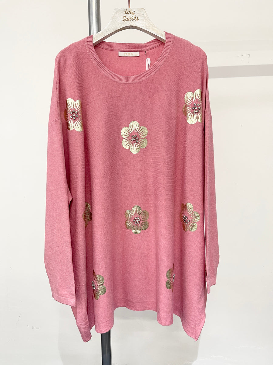 Plus Size Soft Knit Jumper With Diamond Embellished Front Print Floor Design