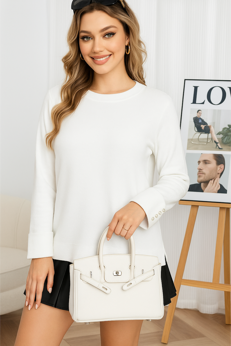 KNITTED JUMPER WITH DIAMOND EMBELLISHED ROLL UP CUFFS