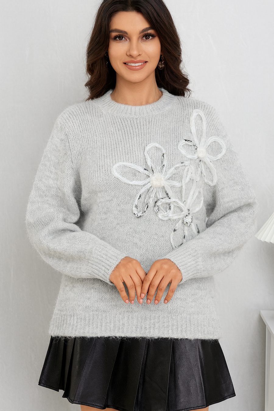 CHUNKY KNIT JUMPER WITH FLORAL DESIGN
