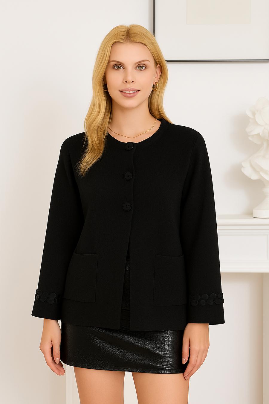 SOFT KNIT CARDIGAN WITH LARGE SEQUINS ON CUFFS