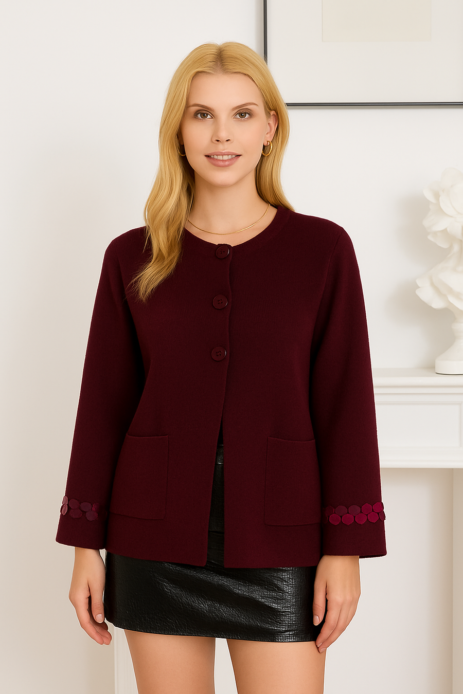 SOFT KNIT CARDIGAN WITH LARGE SEQUINS ON CUFFS
