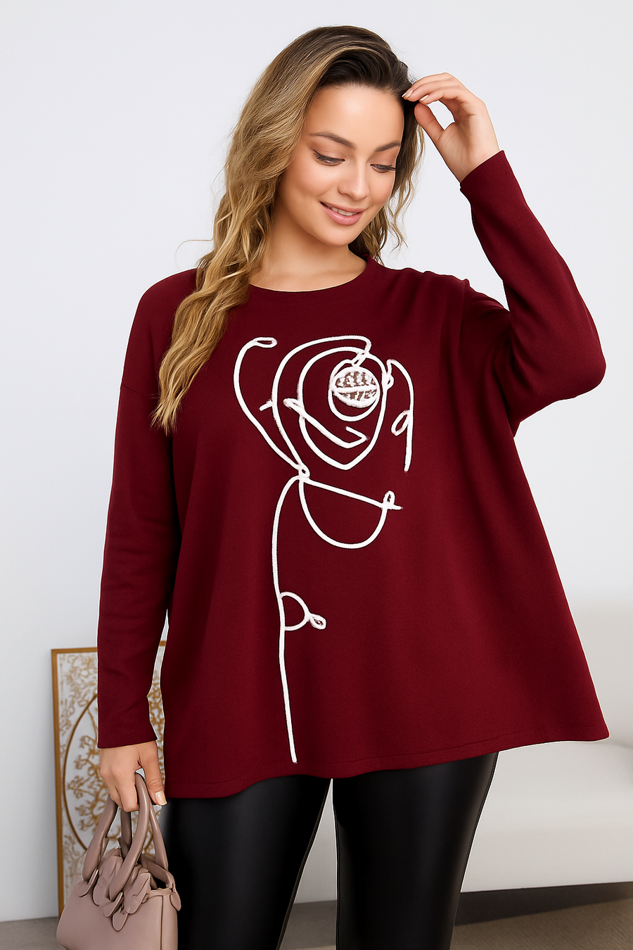 SOFT KNIT JUMPER WITH FRONT ROSE DESIGN