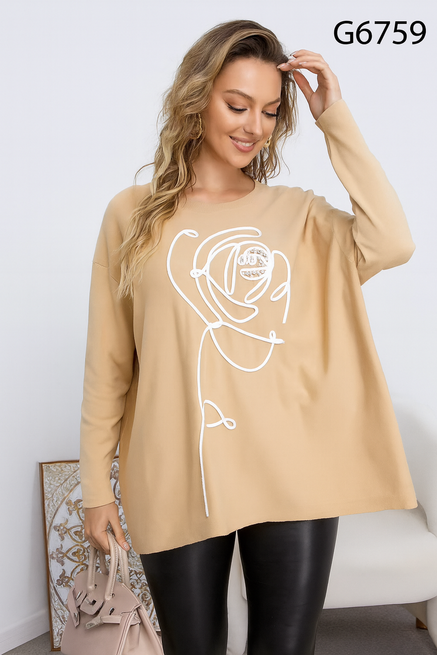 SOFT KNIT JUMPER WITH FRONT ROSE DESIGN