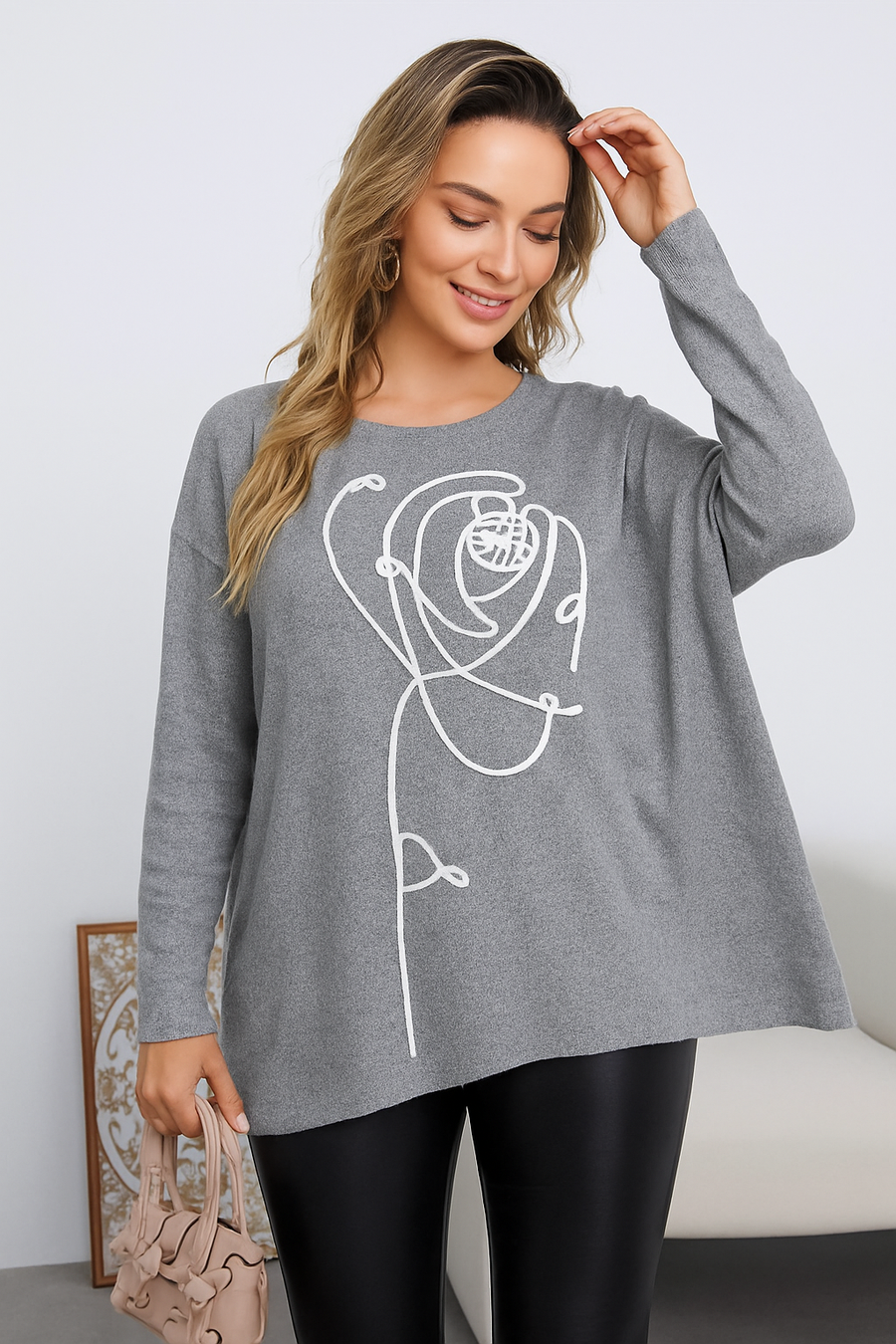 SOFT KNIT JUMPER WITH FRONT ROSE DESIGN