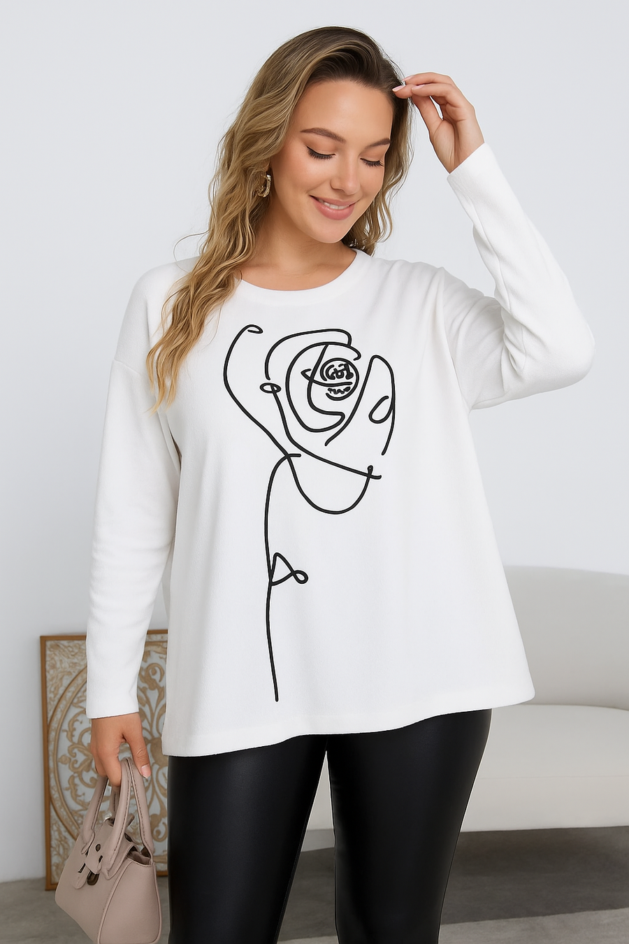 SOFT KNIT JUMPER WITH FRONT ROSE DESIGN