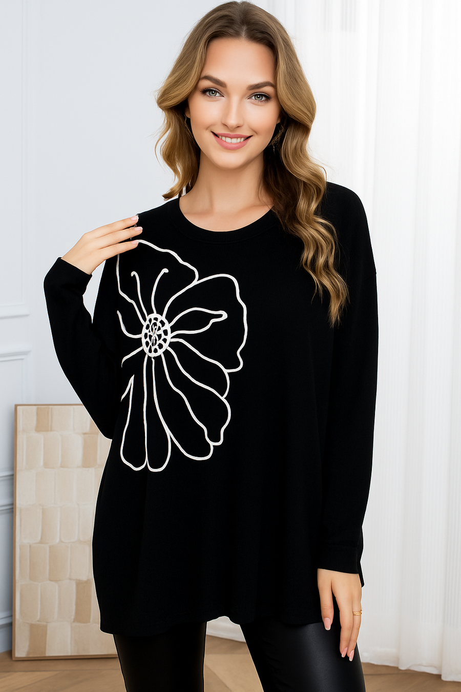 SOFT KNIT JUMPER WITH FLOWER DESIGN