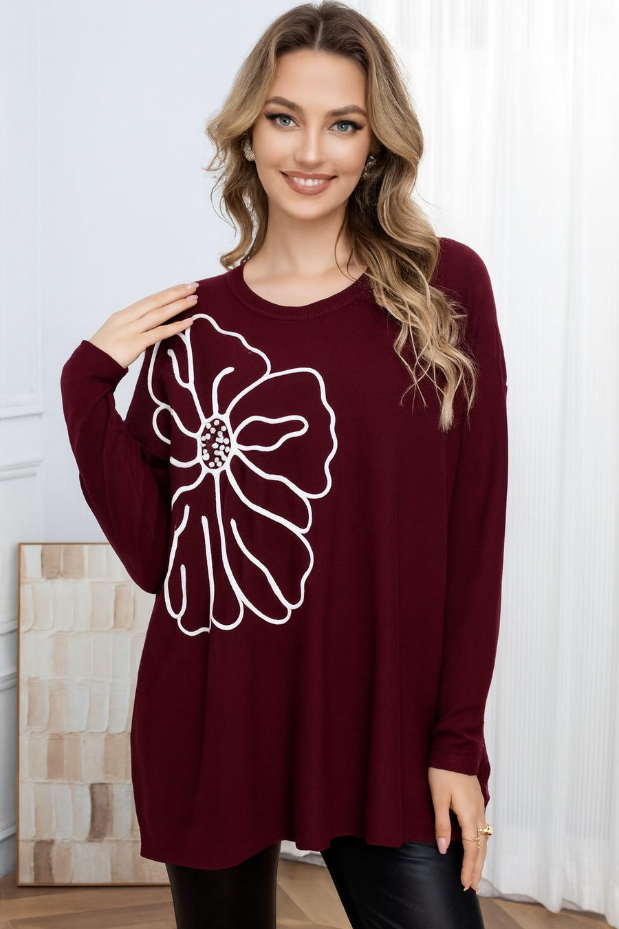 SOFT KNIT JUMPER WITH FLOWER DESIGN