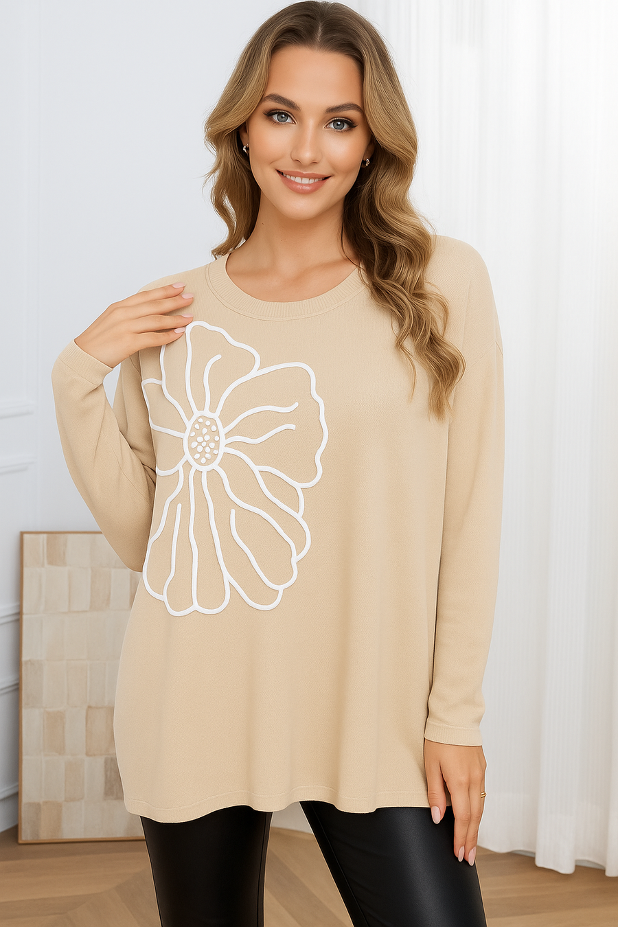 SOFT KNIT JUMPER WITH FLOWER DESIGN