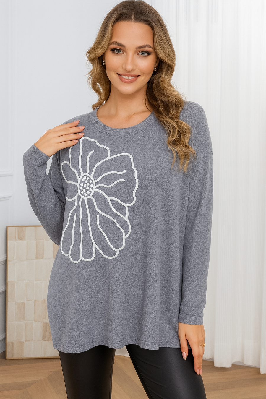 SOFT KNIT JUMPER WITH FLOWER DESIGN