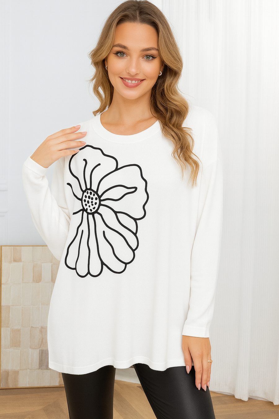 SOFT KNIT JUMPER WITH FLOWER DESIGN