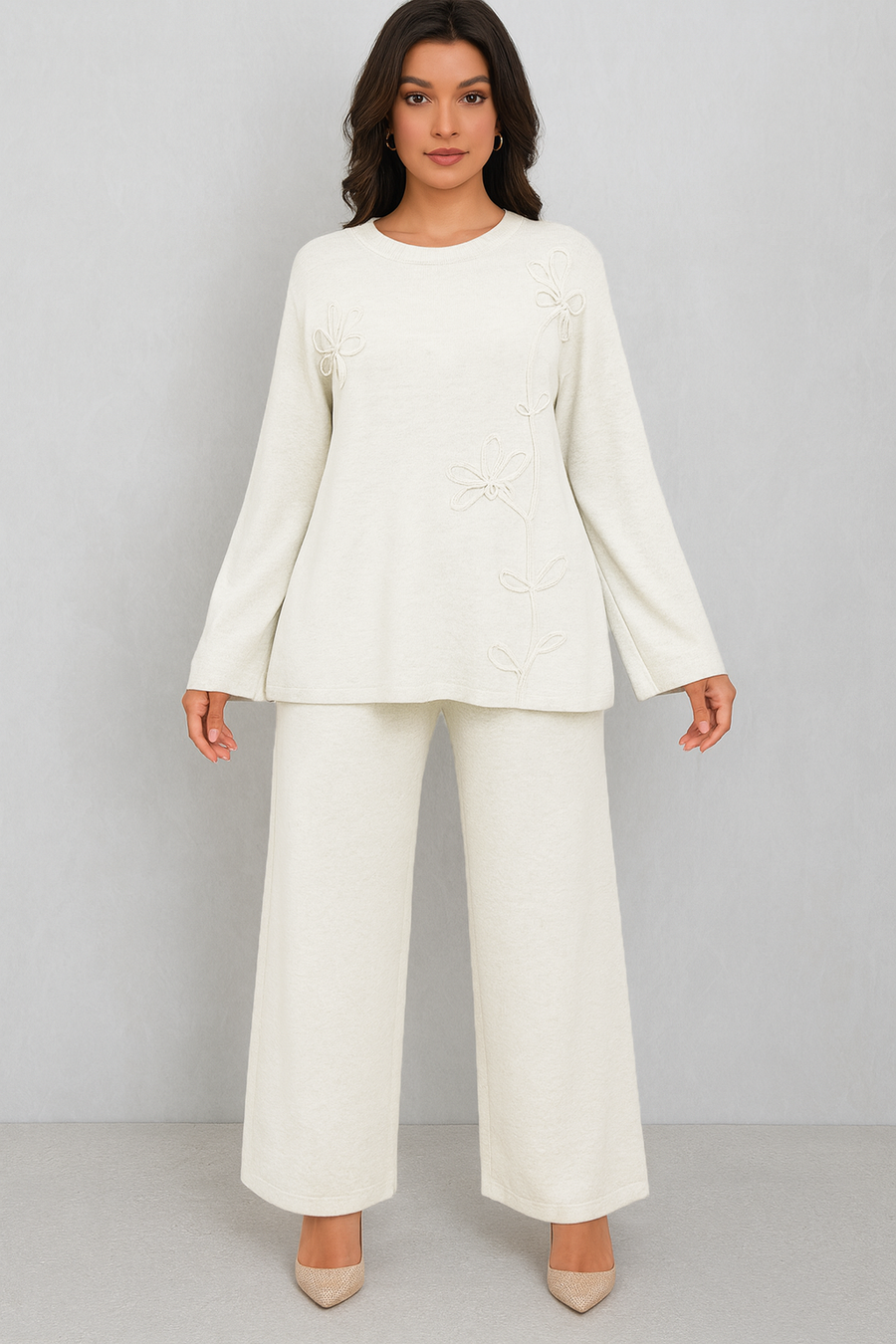KNITTED CO-ORD SET WITH FLORAL DESIGN