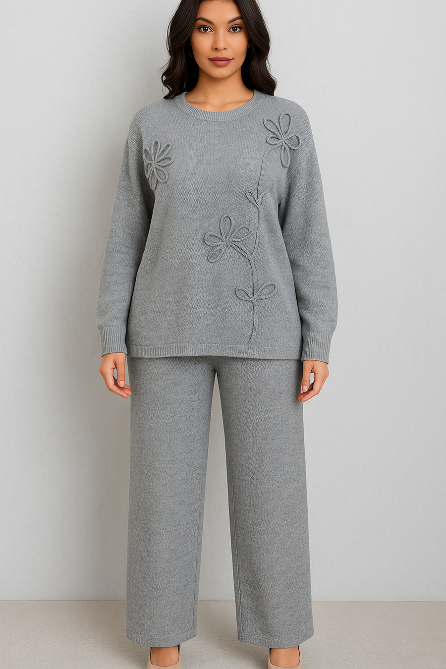 KNITTED CO-ORD SET WITH FLORAL DESIGN