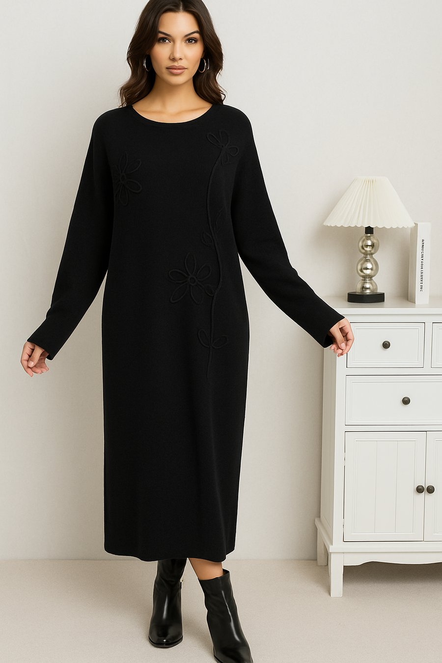 SOFT KNIT DRESS WITH FLORAL DESIGN