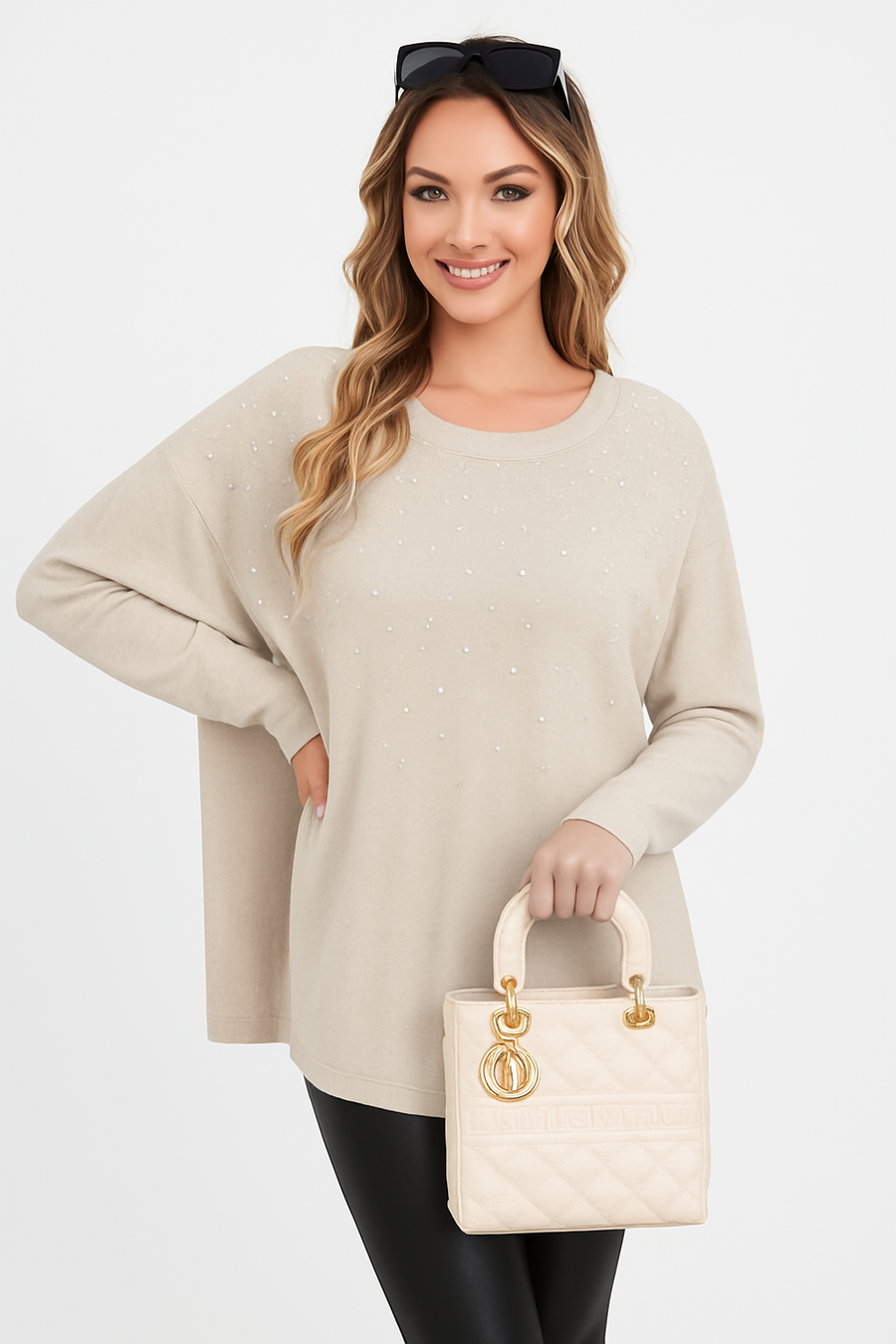 CRYSTAL DIAMANTES EMBELLISHED FRONT BATWING KNIT JUMPER