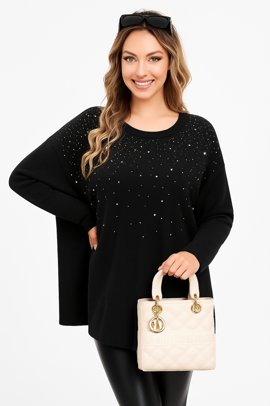 CRYSTAL DIAMANTES EMBELLISHED FRONT BATWING KNIT JUMPER