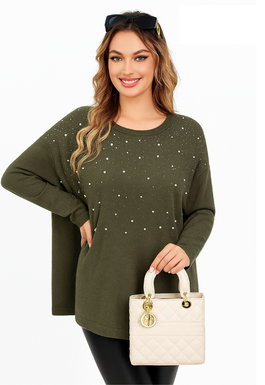 CRYSTAL DIAMANTES EMBELLISHED FRONT BATWING KNIT JUMPER
