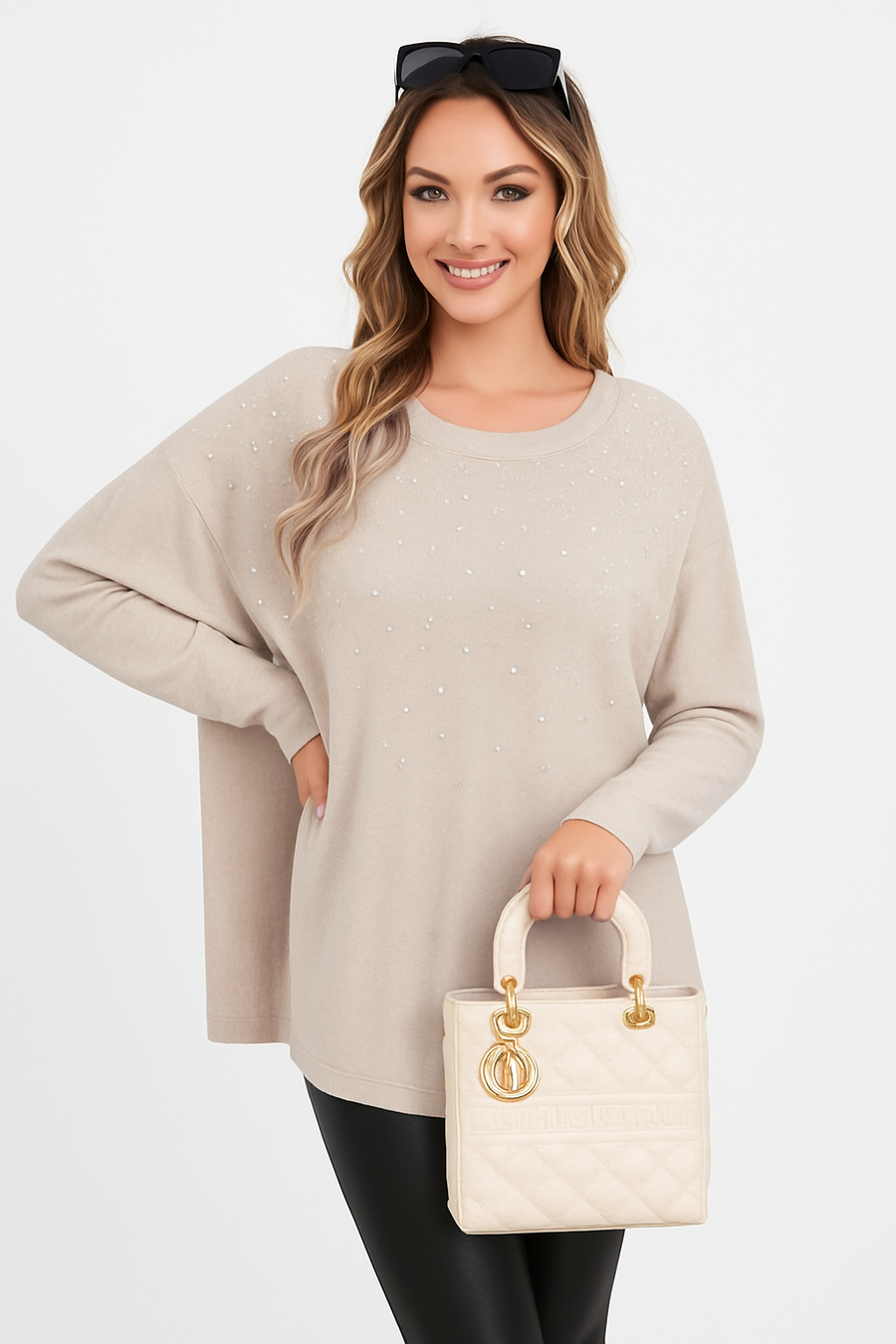 CRYSTAL DIAMANTES EMBELLISHED FRONT BATWING KNIT JUMPER