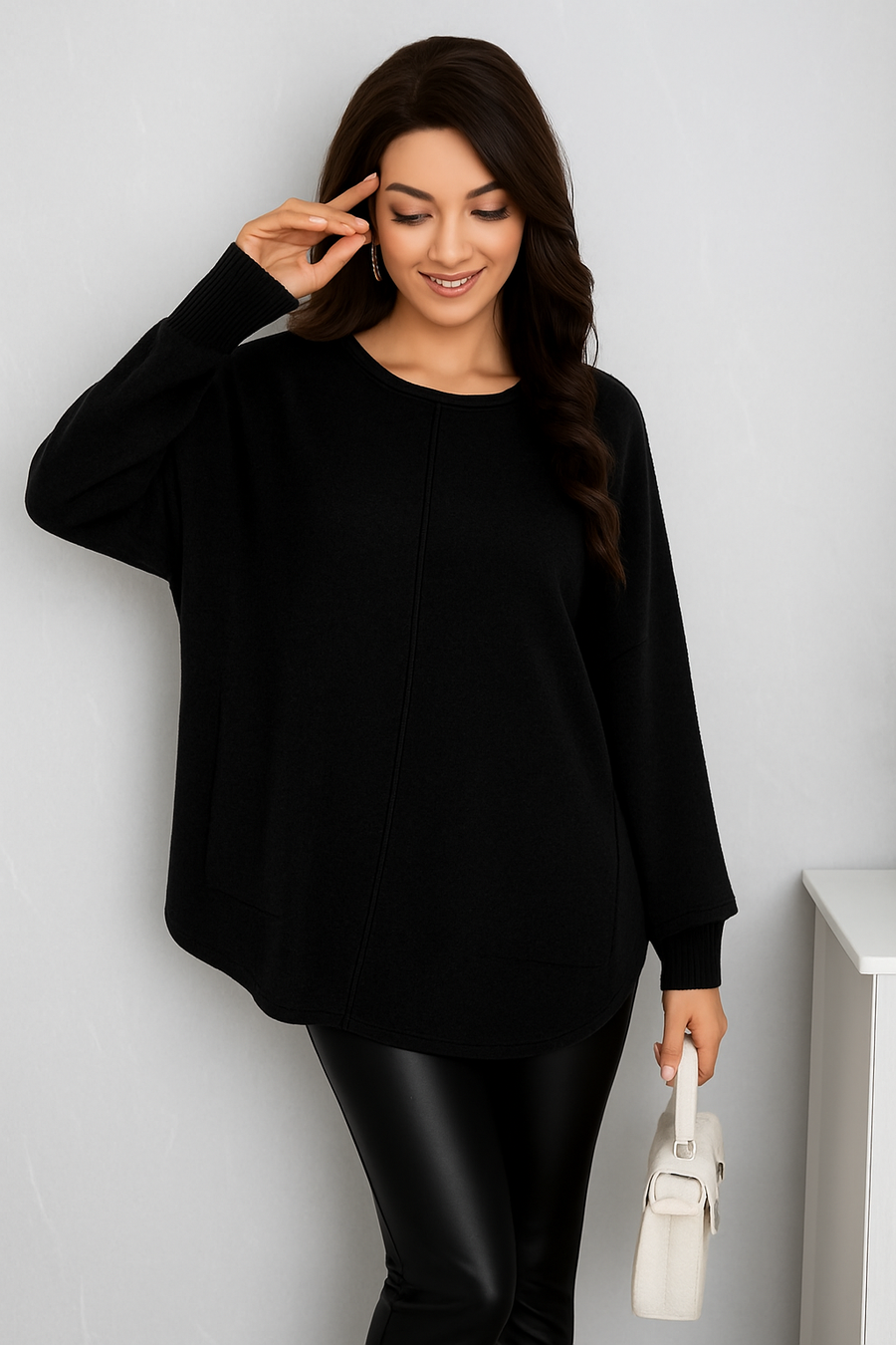 SOFT KNIT PLUS SIZE JUMPER WITH POCKETS