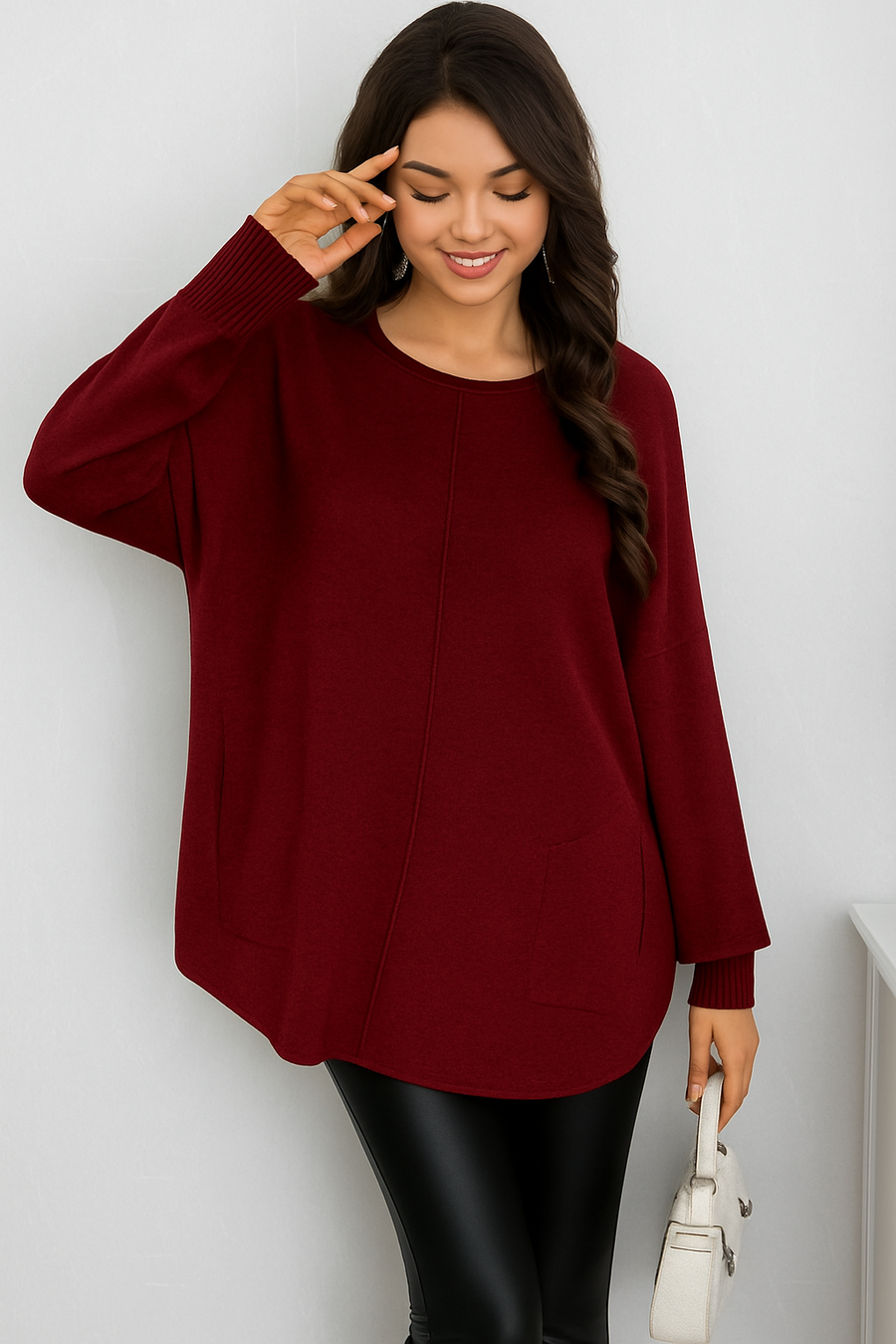 SOFT KNIT PLUS SIZE JUMPER WITH POCKETS
