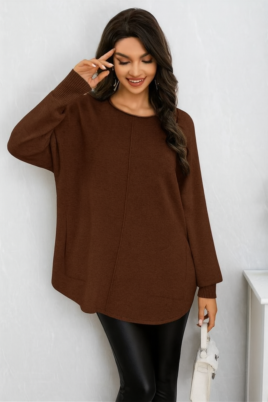 SOFT KNIT PLUS SIZE JUMPER WITH POCKETS