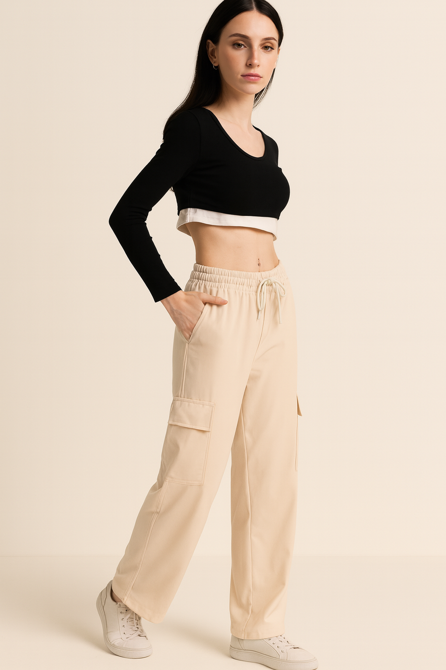 CARGO PANTS WITH ELASTIC WAIST AND DRAWSTRINGS
