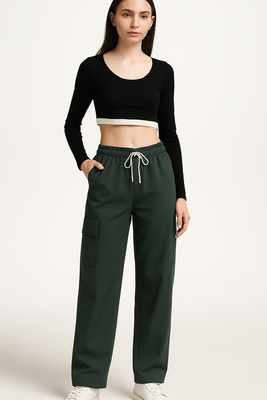 CARGO PANTS WITH ELASTIC WAIST AND DRAWSTRINGS