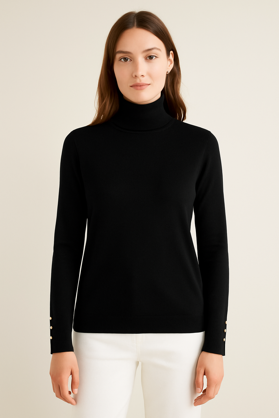 CLASSIC MUST HAVE SOFT KNIT JUMPER ITH ROLL NECK AND BUTTONS ON THE SLEEVE CUFFS