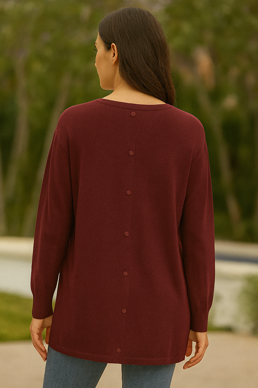 SOFT KNIT BASIC JUMPER WITH BUTTONS ALONG THE CENTRE BACK