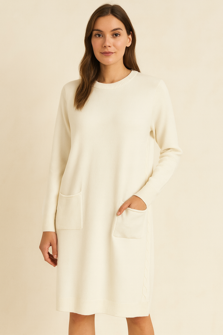 SOFT KNIT JUMPER DRESS WITH CABLE KNIT SIDES