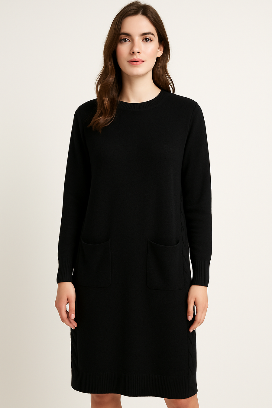 SOFT KNIT JUMPER DRESS WITH CABLE KNIT SIDES