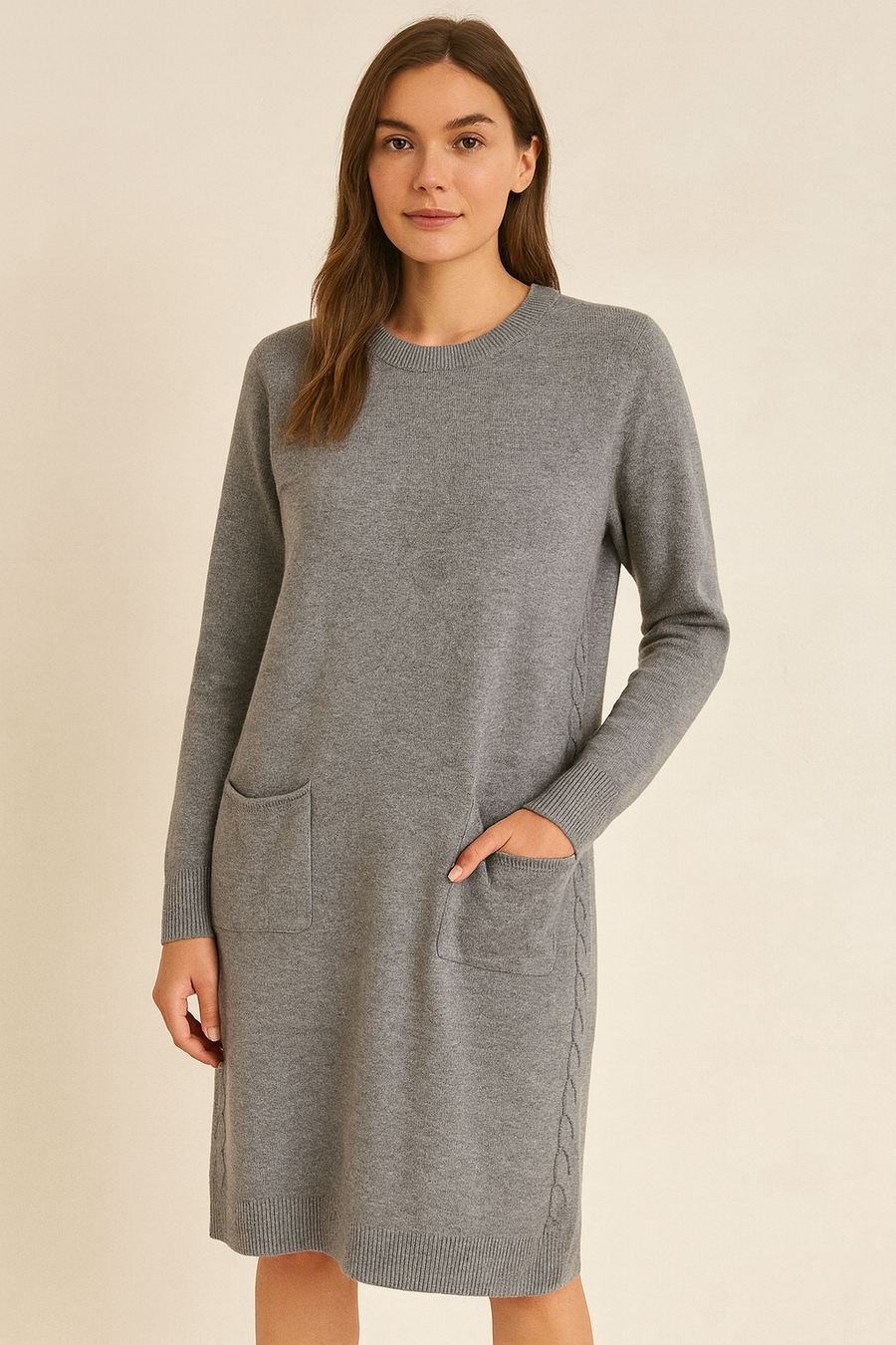 SOFT KNIT JUMPER DRESS WITH CABLE KNIT SIDES