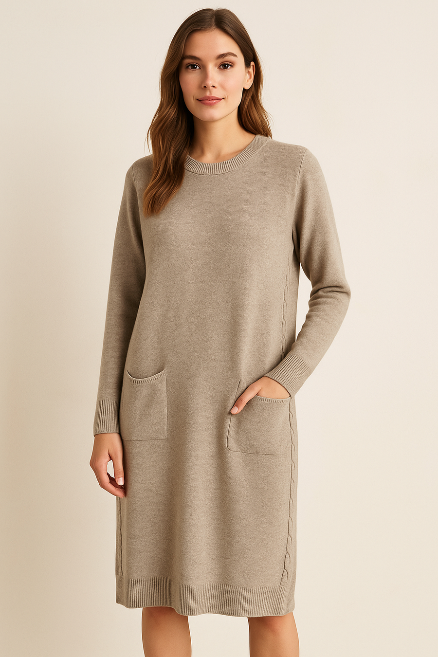 SOFT KNIT JUMPER DRESS WITH CABLE KNIT SIDES