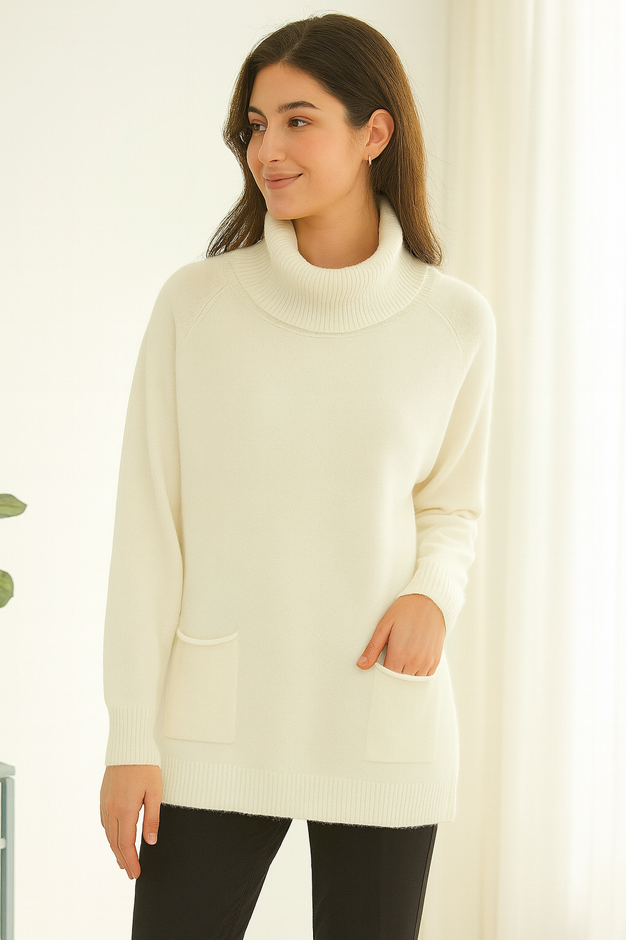 SOFT KNIT CLASSIC STYLE JUMPER WITH ROLL NECK AND POCKETS ON FRONT