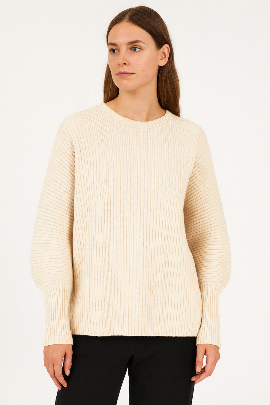 PLEATED KNIT JUMPER WITH PUFFY SLEEVES AND FITTED CUFFS