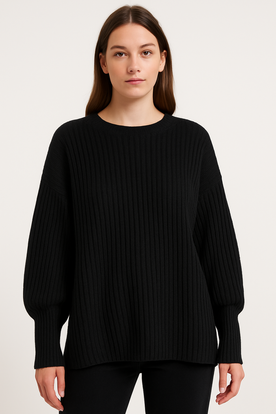 PLEATED KNIT JUMPER WITH PUFFY SLEEVES AND FITTED CUFFS