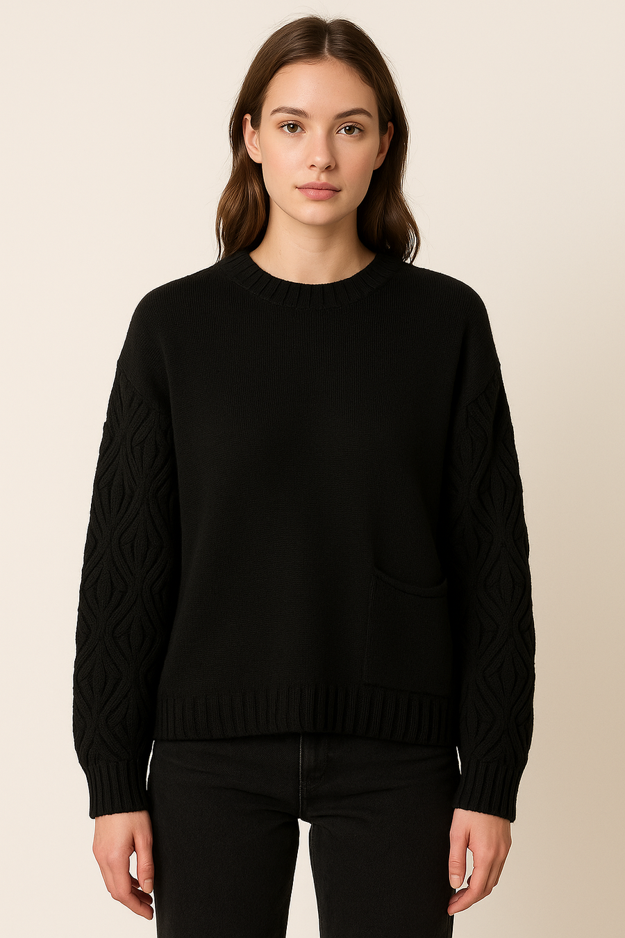SOFT KNIT JUMPER WITH SPECIAL SLEEVE KNITTING DESIGN