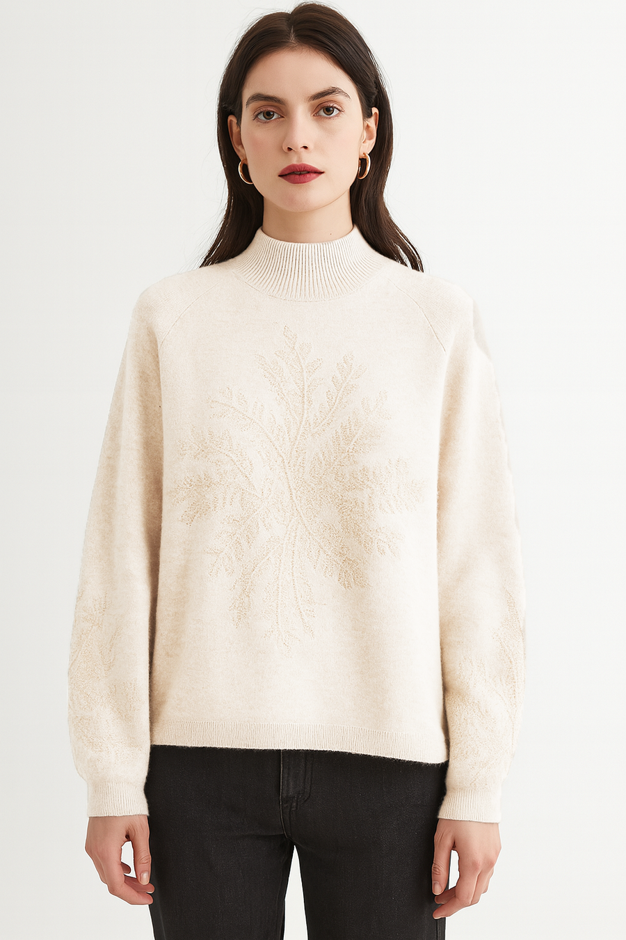 KNITTED JUMPER WITH DECORATIVE DESIGN ON FRONT AND SLEEVES