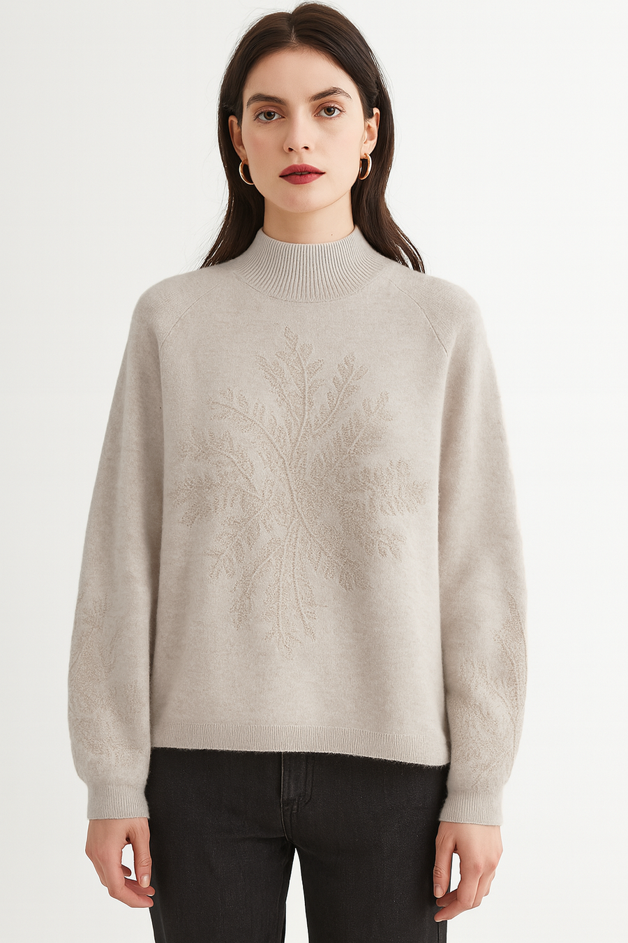 KNITTED JUMPER WITH DECORATIVE DESIGN ON FRONT AND SLEEVES