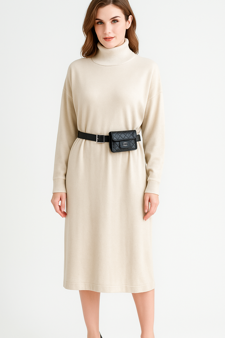 Soft Knit Plus Size Maxi Dress With Waist Belt Bag Included