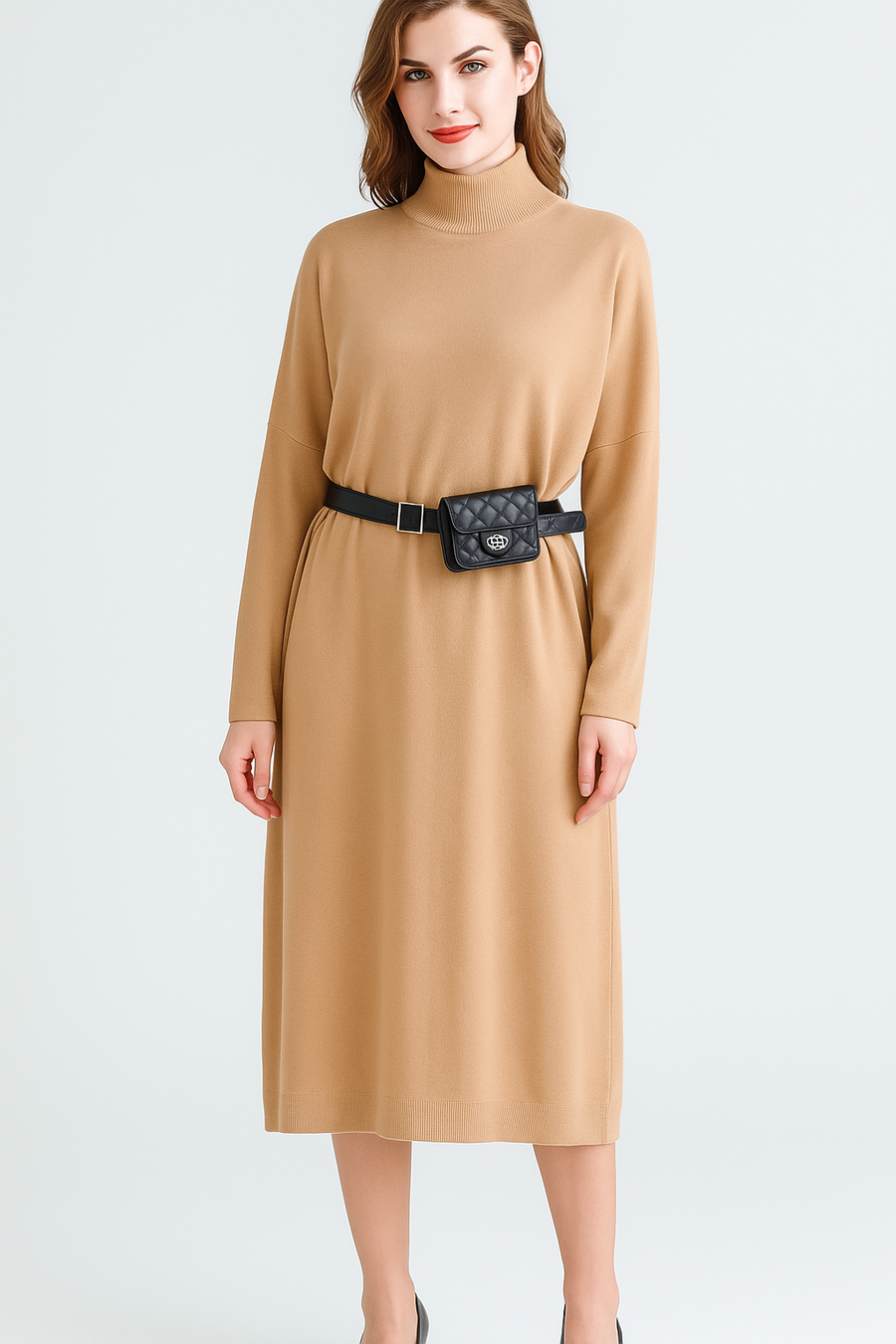 Soft Knit Plus Size Maxi Dress With Waist Belt Bag Included