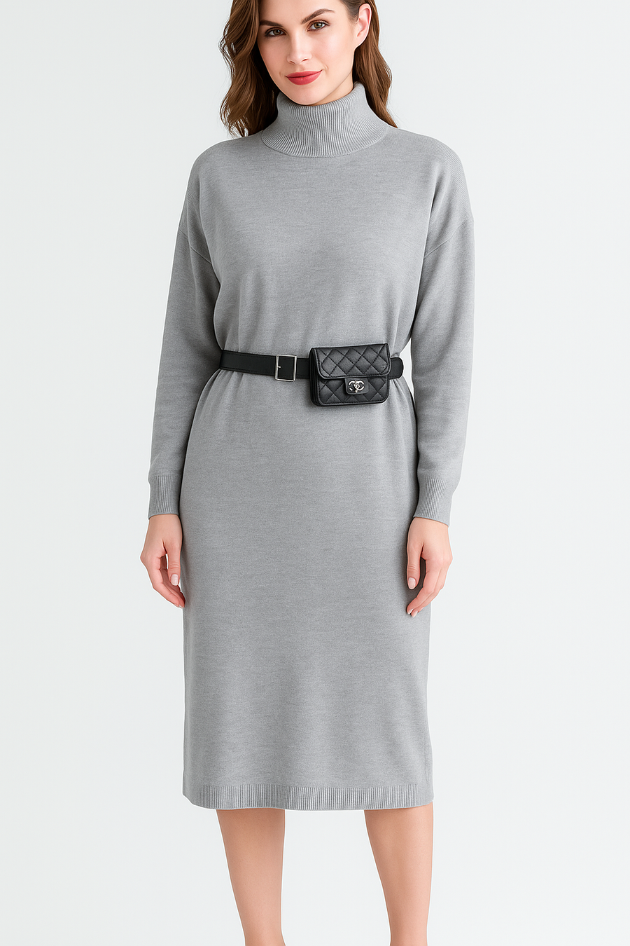 Soft Knit Plus Size Maxi Dress With Waist Belt Bag Included