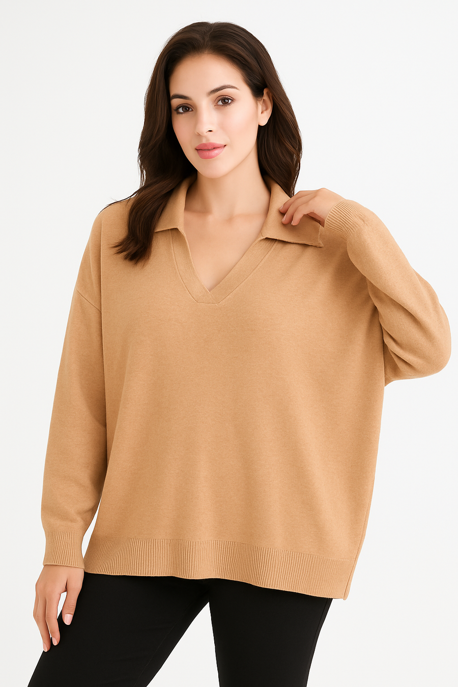 PLUS SIZE SOFT KNIT JUMPER WITH COLLAR