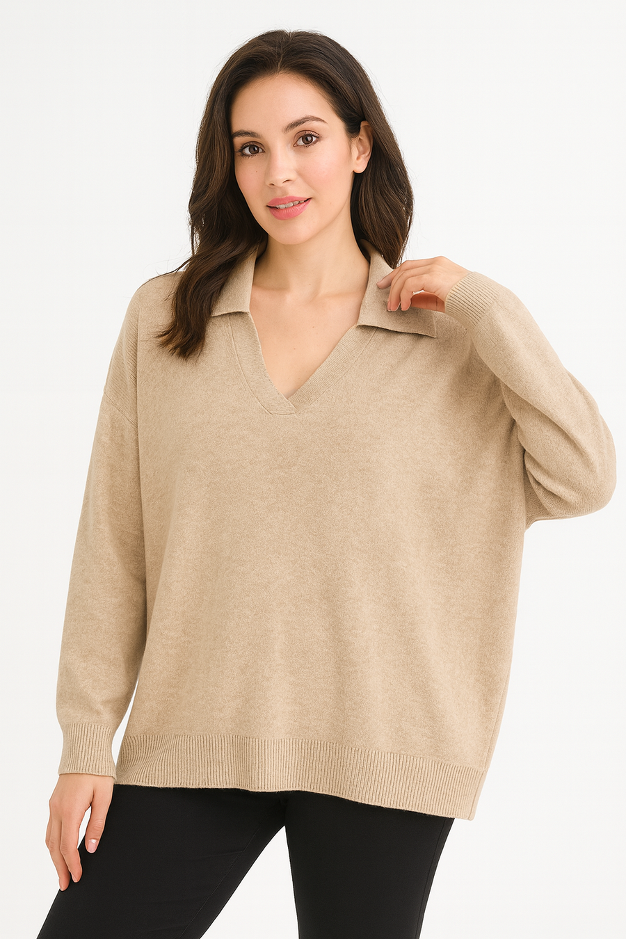 PLUS SIZE SOFT KNIT JUMPER WITH COLLAR