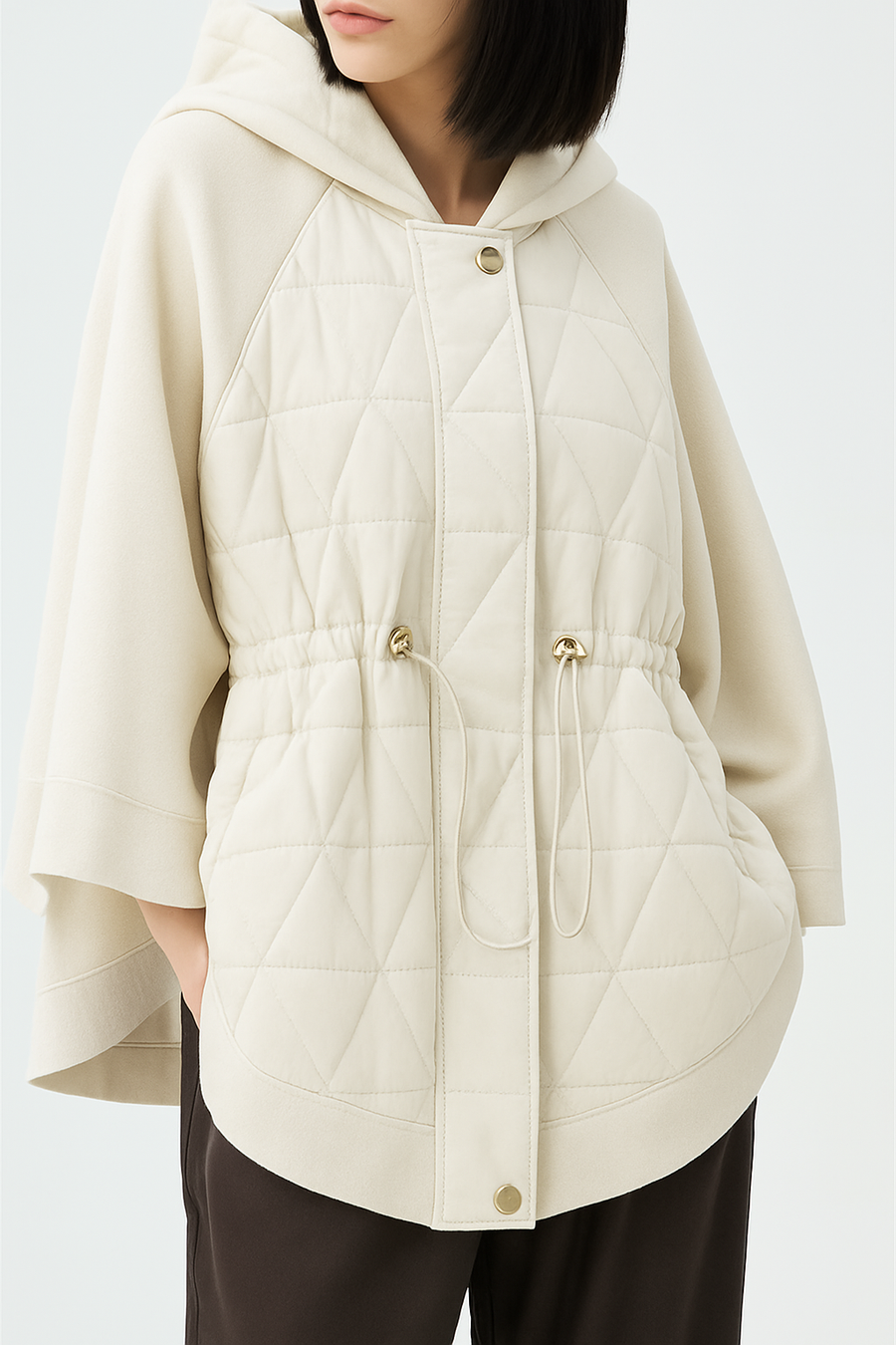 PREMIUM QUALITY AND DESIGN KNIT/QUILT JACKET WITH RUCHED WAIST