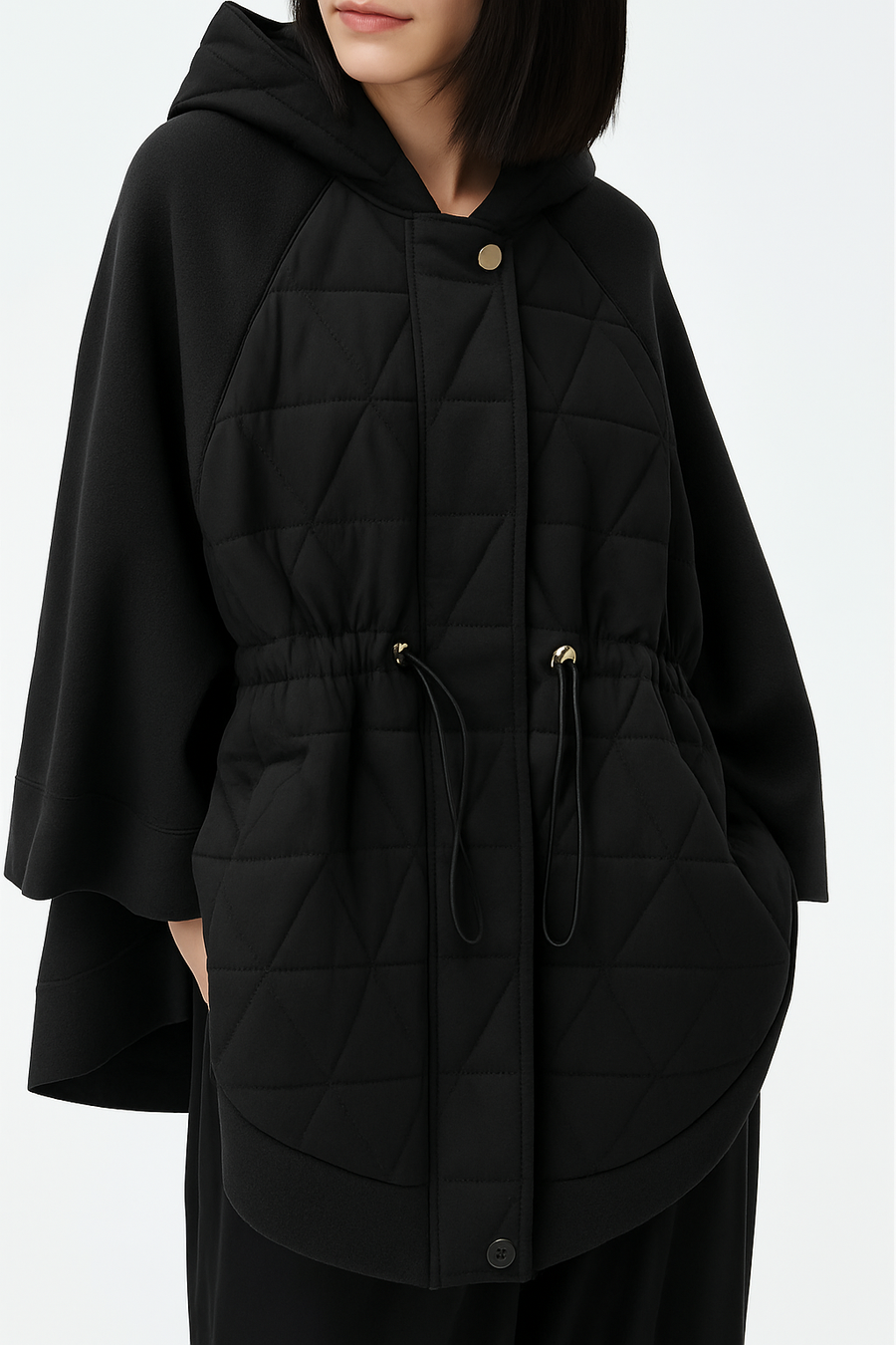 PREMIUM QUALITY AND DESIGN KNIT/QUILT JACKET WITH RUCHED WAIST