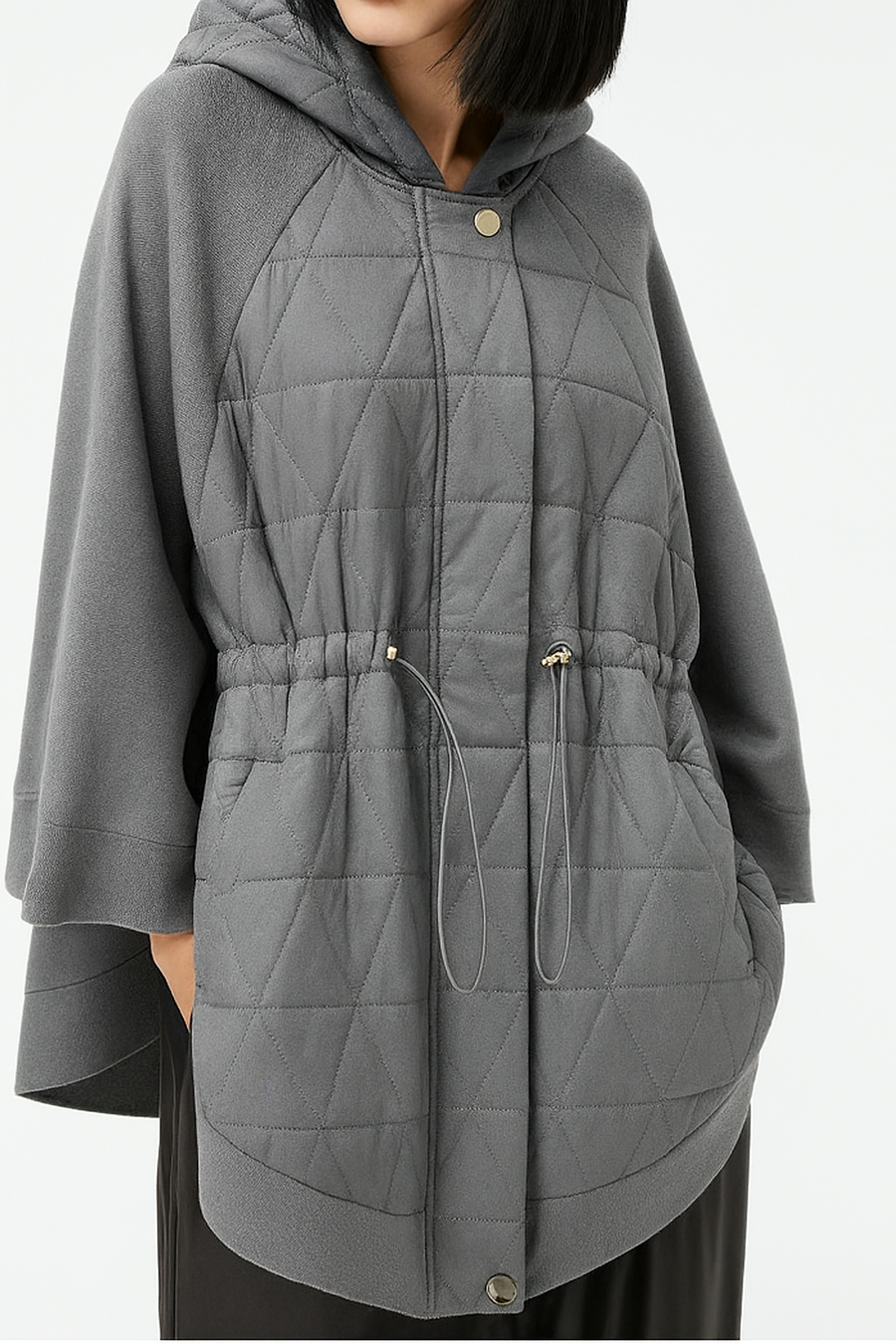PREMIUM QUALITY AND DESIGN KNIT/QUILT JACKET WITH RUCHED WAIST