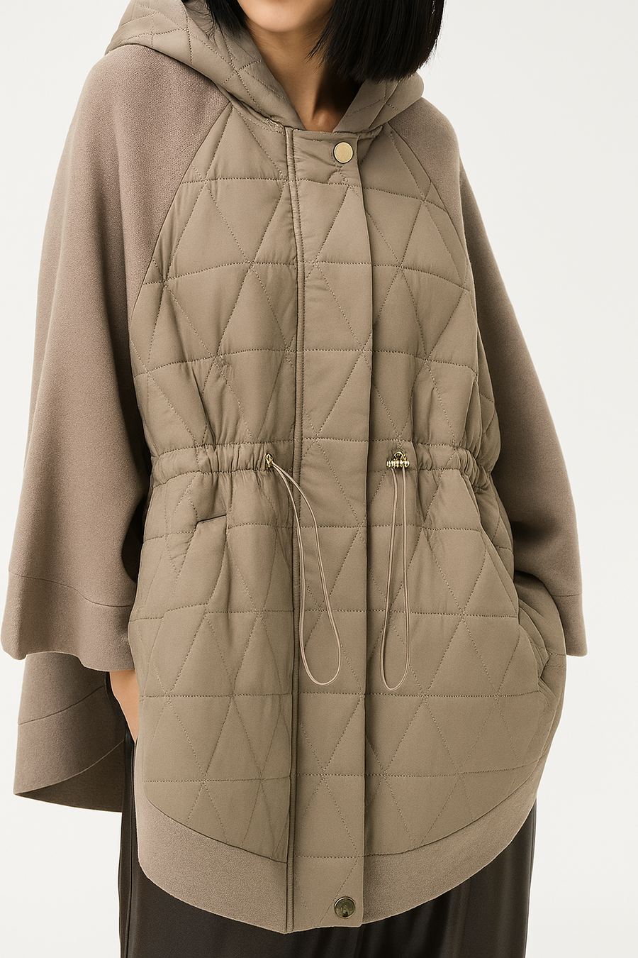 PREMIUM QUALITY AND DESIGN KNIT/QUILT JACKET WITH RUCHED WAIST