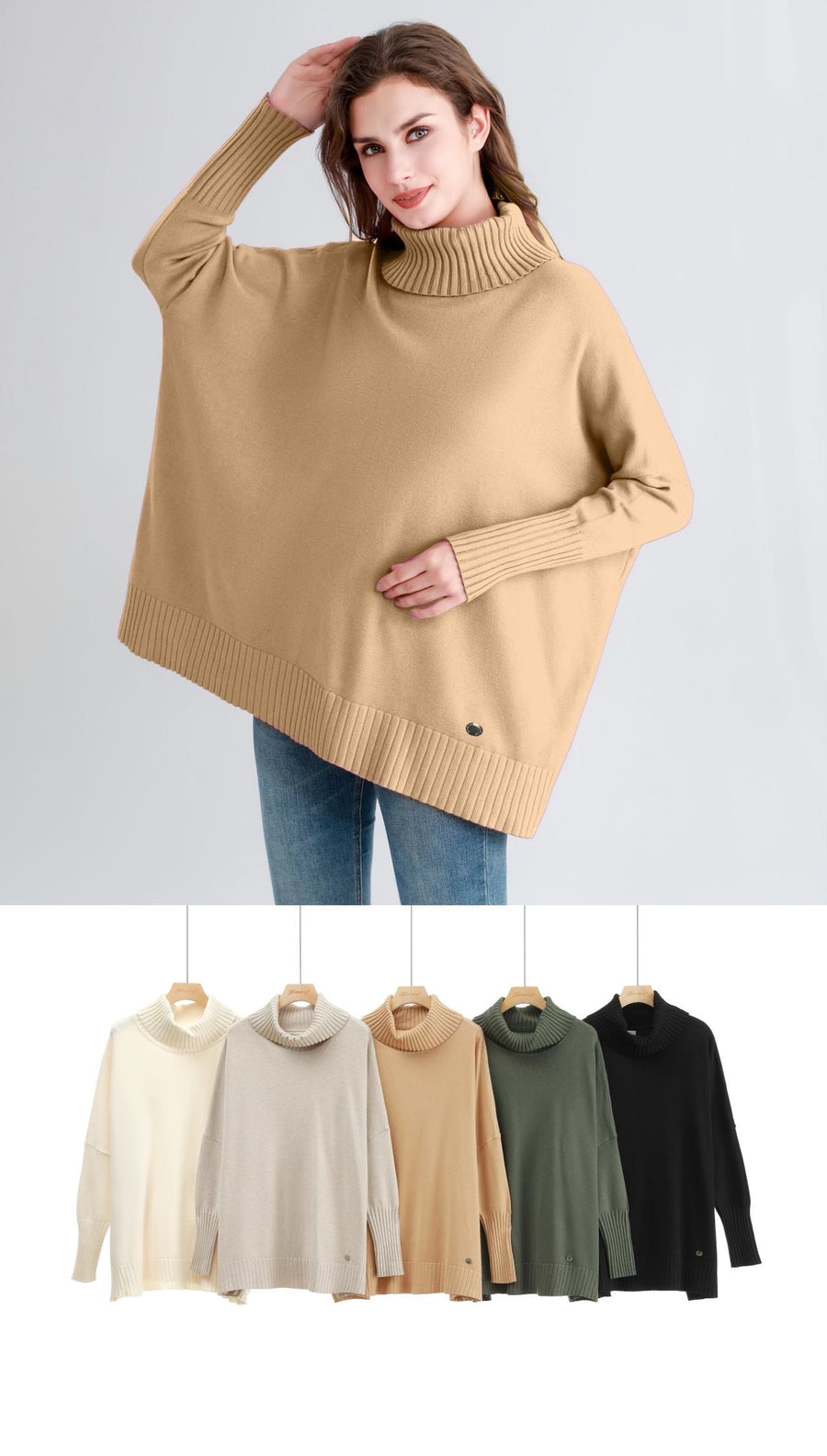 Plus Size Soft Knit Jumper With Roll Neck And Ribbed Hem